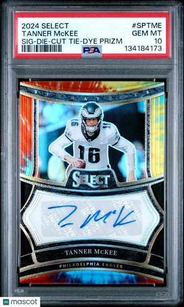 2024 Panini Select Signatures Tanner Mckee #SPTME Die Cut Tie Dye Prizm /25 PSA 10