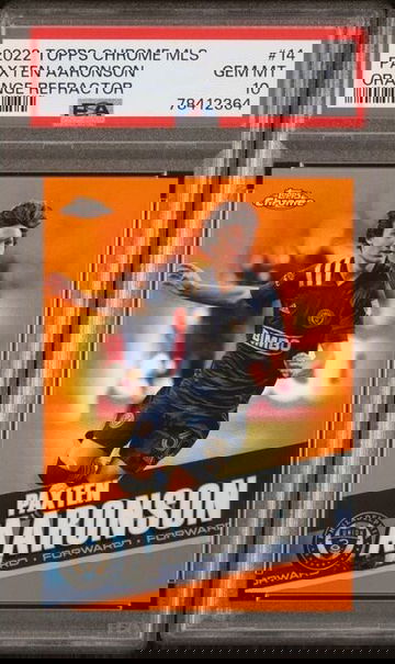 2022 Topps Chrome MLS #14 Paxten Aaronson Orange Refractor /25 PSA 10 GEM MINT