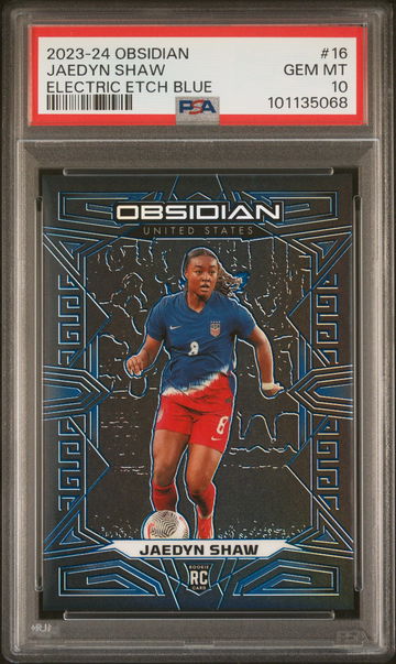 2023 PANINI OBSIDIAN JAEDYN SHAW #/20 ELECTRIC ETCH BLUE #16 RC ROOKIE PSA 10