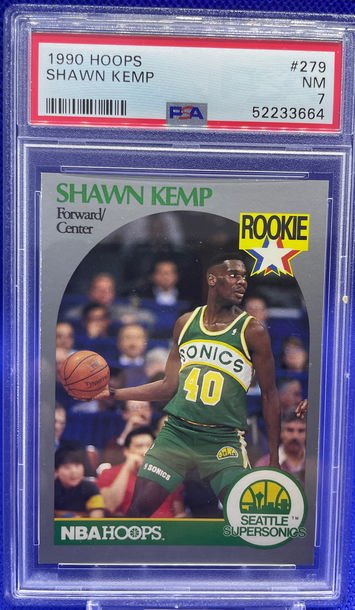 Shawn Kemp 1990 NBA Hoops #279 Rookie RC Seattle Supersonics NM PSA 7
