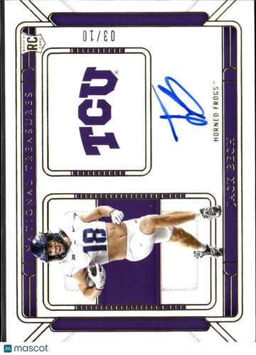 Jack Bech 2025 Panini National Treasures Collegiate RC Patch Auto TCU Horned Frogs