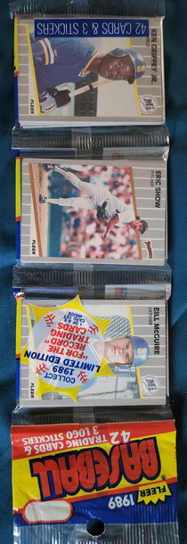 1989 Fleer sealed rack pack Ken Griffey Jr rookie showing, possible Bill Ripken error