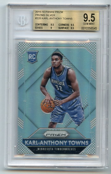 KARL ANTHONY TOWNS 2015 Panini PRIZM Silver Rookie Refractor BGS 9.5 GEM MINT #3