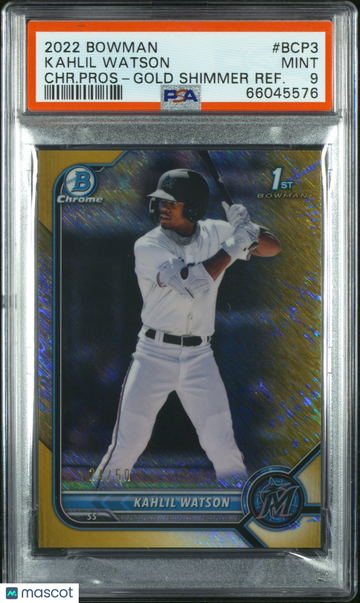 2022 Bowman Chrome Kahlil Watson #BCP3 Pros Gold Shimmer Ref /50 PSA 9