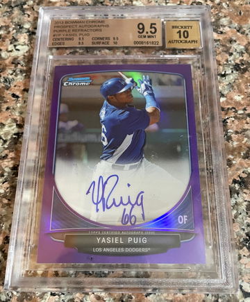 2013 Bowman Chrome Prospect Autographs Purple Refractors Yasiel Puig BGS 9.5 Gem Mint Autograph 10