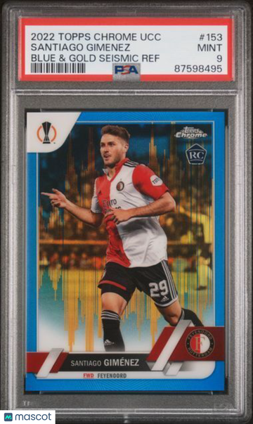 2022-23 Topps Chrome UEFA Club Competitions Santiago Gimenez #153 Blue & Gold Seismic Ref PSA 9