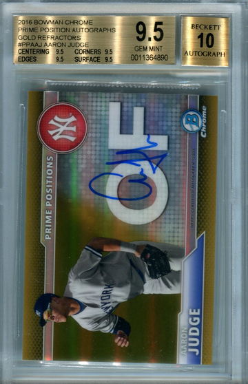 2016 Bowman Chrome gold refractor Aaron Judge prime position BGS 9.5 auto 10