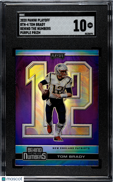 2020 Panini Playoff Tom Brady #BTN-4 Behind The Numbers Purple Prizm SGC 10