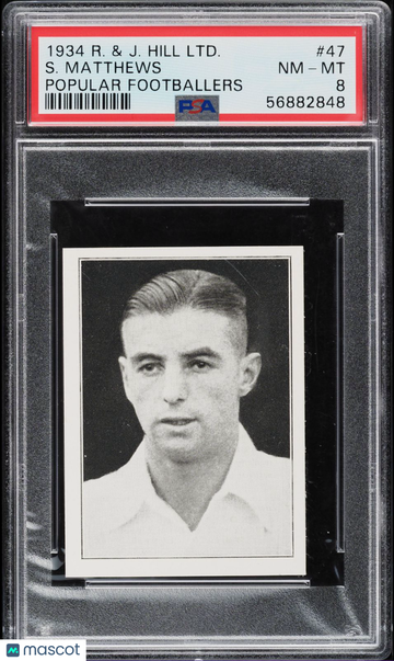 1934 R. & J. HILL LTD. FOOTBALLERS STANLEY MATTHEWS #47 Rookie RC PSA 8