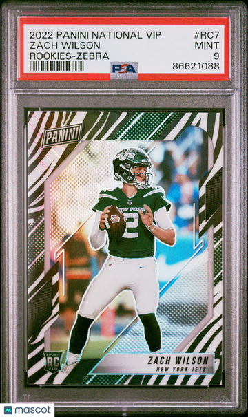 2022 Panini National Vip Rookies Zach Wilson #RC7 Rookies Zebra PSA 9