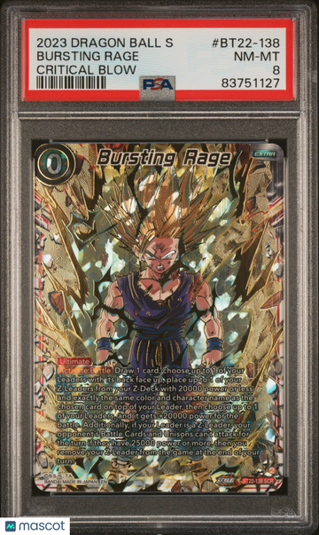 2023 Dragon Ball Super Card Game Series 22 Critical Blow Bursting Rage Secret Rare PSA 8 #BT22-138