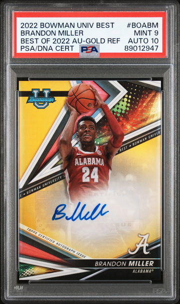 2022 BOWMAN UNIVERSITY BEST BRANDON MILLER AUTO GOLD #BOABM PSA 9 AUTO PSA 10