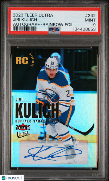 2023-24 Upper Deck Fleer Ultra Jiri Kulich #242 Autograph Rainbow Foil Rookie PSA 9