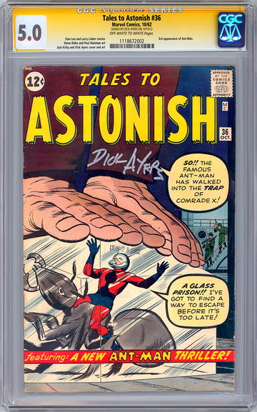 TALES TO ASTONISH #36 CGC-SS 5.0 SIGNED BY MARVEL LEGEND ARTIST DICK AYERS 1962