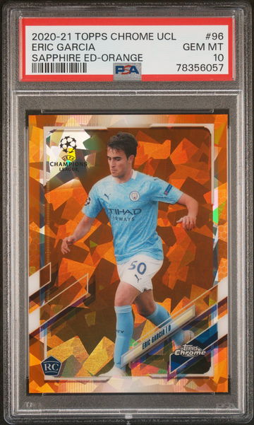 2020 TOPPS CHROME UEFA UCL SAPPHIRE ERIC GARCIA ORANGE #96 RC PSA 10