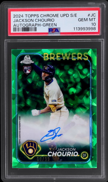 2024 Topps Chrome Update Sapphire Jackson Chourio Autograph Green PSA 10