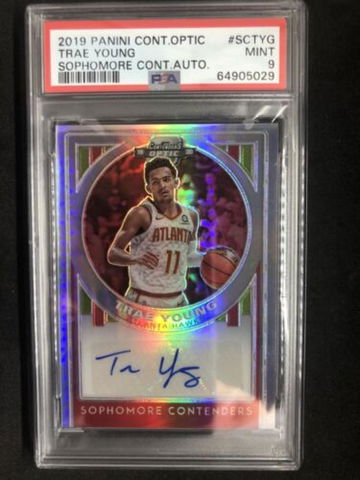 TRAE YOUNG 2019 Panini Contenders Optic  #SCTYG Sophomore Auto #/125  PSA 9
