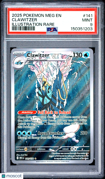 2025 Pokemon Meg EN-Mega Evolution Clawitzer Illustration Rare PSA 9 #141