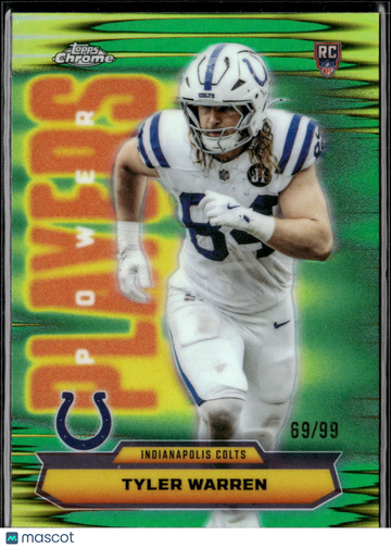 Tyler Warren 2025 Topps Chrome Power Players RC Green /99 Indianapolis Colts