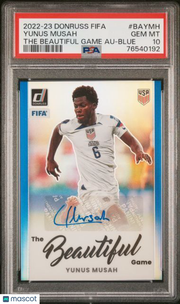 2022 Panini Donruss FIFA The Beautiful Game Autographs Yunus Musah #BAYMH Blue PSA 10