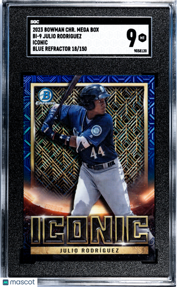 2023 Bowman Chrome Mega Box Julio Rodriguez #BI-9 Iconic, Blue Refractor SGC 9