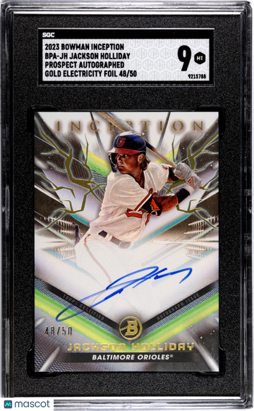 2023 Bowman Inception Jackson Holliday #BPA-JH Prospect Autograph Gold Electricity Foil SGC 9