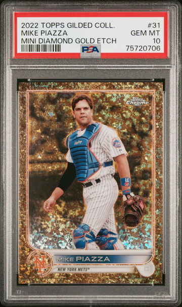 2022 TOPPS GILDED COLLECTION MIKE PIAZZA #31 MINI DIAMOND GOLD ETCH /50 PSA 10