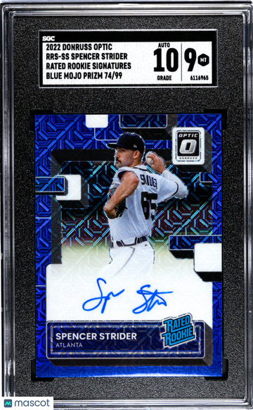 2022 Donruss Optic Spencer Strider #RRS-SS Rated Rookie Sigs. Blue Mojo Prizm SGC 9 Auto 10
