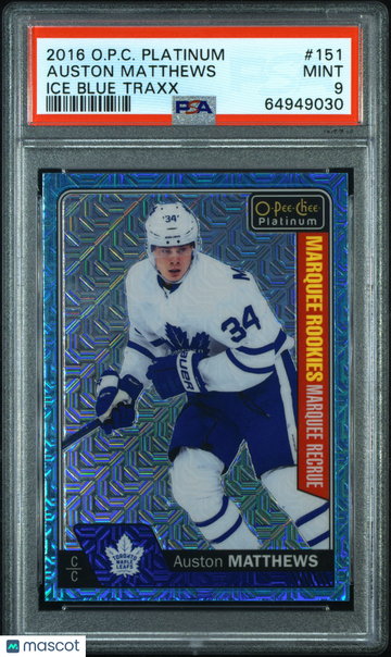 2016-17 O-Pee-Chee Platinum Auston Matthews #151 Ice Blue Traxx Rookie PSA 9