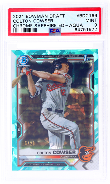 2021 Bowman Draft Chrome Sapphire Colton Cowser #BDC166 /20 PSA 9