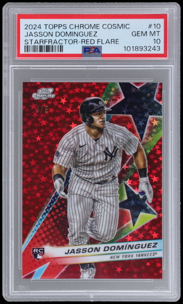 2024 Topps Chrome Cosmic Jasson Dominguez Starfractor Red Flare PSA 10