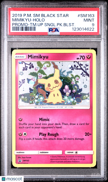 2019 Pokemon SM Black Star Promo Mimikyu Holo Promo-TM.Up Sngl.PK.Blst. PSA 9 #SM163