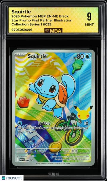 2026 Pokemon MEP EN-ME Black Star Promo Squirtle #039 First Partner Illustration Collection Series 1 MBA 9