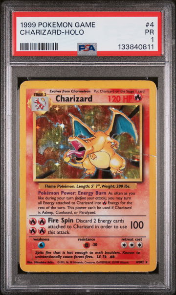 1999 Pokemon Base Set Holo Charizard #4 PSA 1
