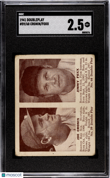 1941 Doubleplay Foxx Cronin #59/60 SGC 2.5
