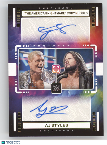 2024 Panini Photogenic WWE Smackdown Cody Rhodes AJ Styles #DA-CRA /25 Dual Autographs