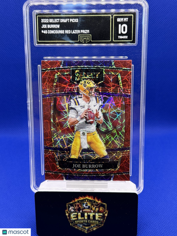 2022 Panini Select Draft Picks Joe Burrow #45 Red Lazer Prizm GMA 10