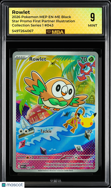 2026 Pokemon MEP EN-ME Black Star Promo Rowlet #043 First Partner Illustration Collection Series 1 MBA 9