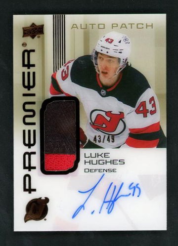 2024 Upper Deck Premier AV-LH Luke Hughes Bronze Auto Patch Bronze /49 VG Devils