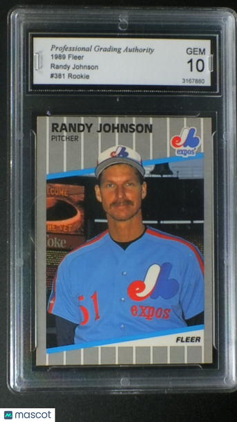 1989 Fleer Randy Johnson #381 Rookie RC Base Set PGA 10