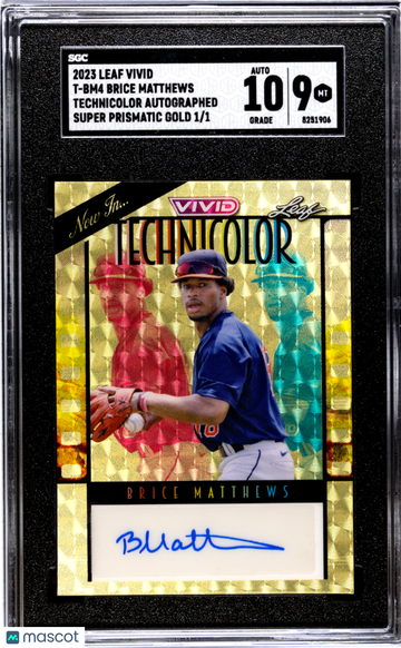 2023 Leaf Vivid Brice Matthews #T-BM4 Technicolor Autograph Super Prismatic Gold 1 1 SGC 9 Auto 10