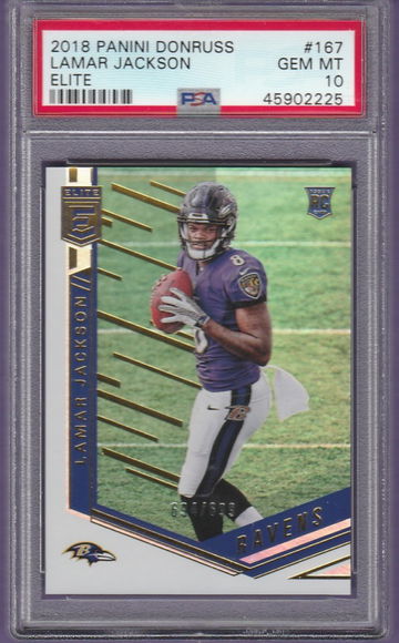 PSA 10 Lamar Jackson 2018 Panini Donruss Elite #167 /699 RC Rookie Baltimore Ravens