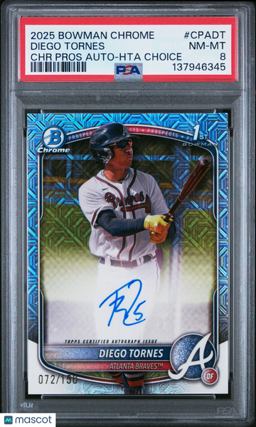 2025 Bowman Chrome Prospect Autographs Diego Tornes #CPADT Hta Choice /150 Rookie PSA 8