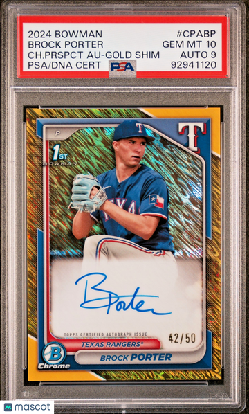 2024 Bowman Brock Porter #CPA-BP Gold Shimmer Refractor Parallel/Variety Rookie Auto /50 Insert PSA 10