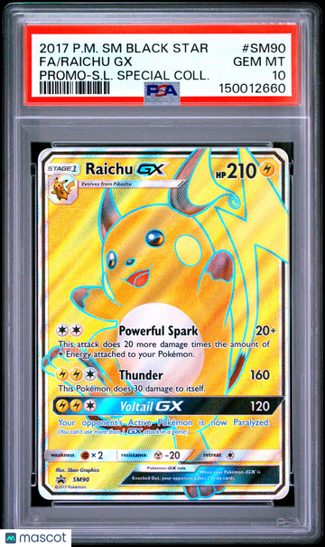 2017 Pokemon SM Black Star Promo Raichu GX PSA 10 #SM90