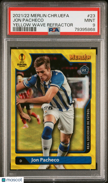2021-2022 Topps Merlin Chrome UEFA League Jon Pacheco #23 Yellow Wave Refractor /225 PSA 9
