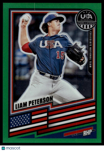 2026 Panini Stars & Stripes Prizm USA Baseball Liam Peterson #38 Green
