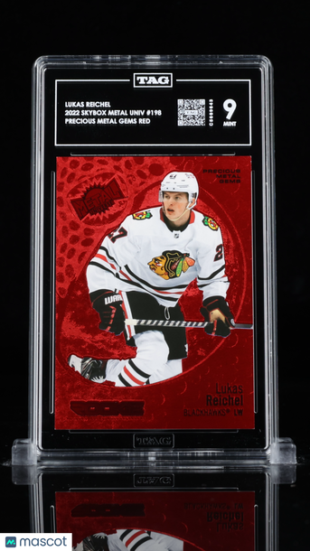 2022 Skybox Metal Universe Lukas Reichel #198 Precious Metal Gems Red /100 Rookie TAG 9