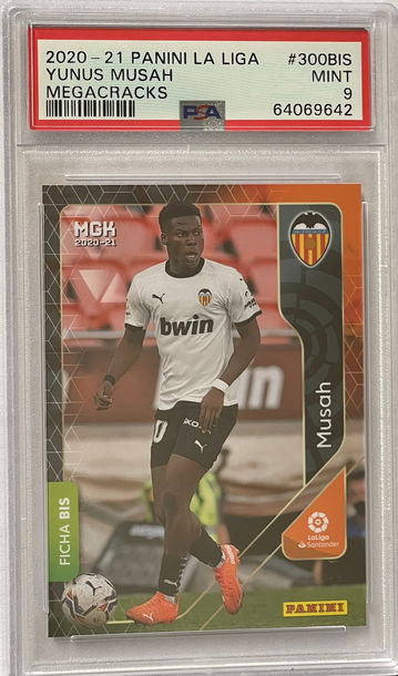 2020-21 Panini Megacracks #300BIS YUNUS MUSAH **PSA 9 MINT** Valencia FICHA BIS