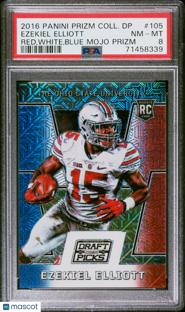 2016 Panini Prizm Collegiate Draft Picks Ezekiel Elliott #105 Red,White,Blue Mojo PSA 8